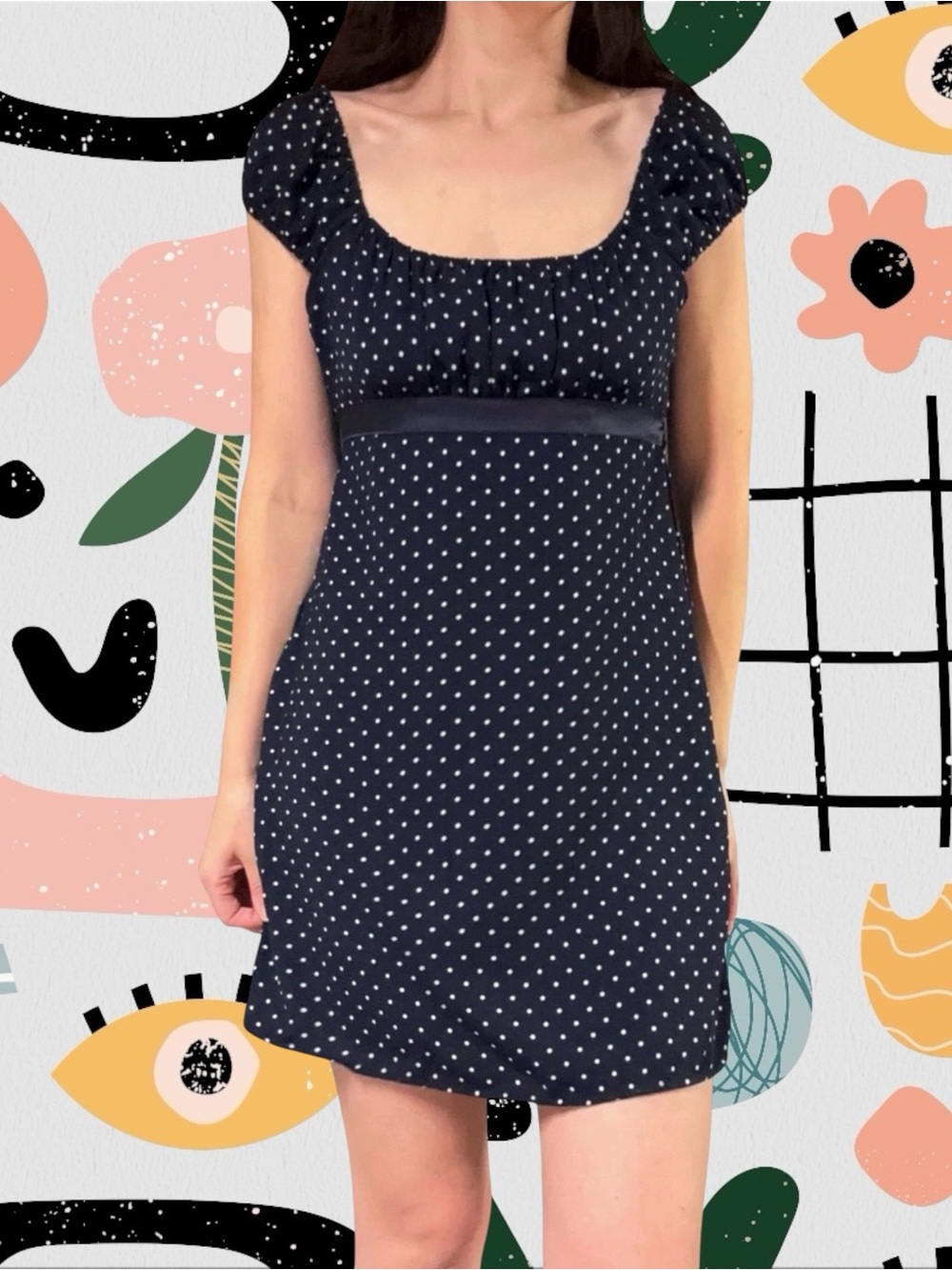 Love SOHO | Blue White Polka Dot Tie Back Y2K Babydoll Dress